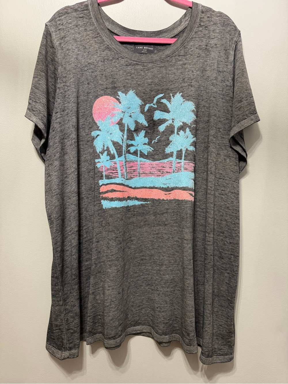 Lane Bryant Gray Palm-Print Glitter Tee 26/28
